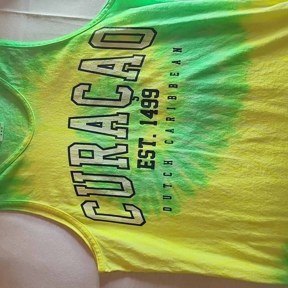 Curacao yellow and green tank top. Medium